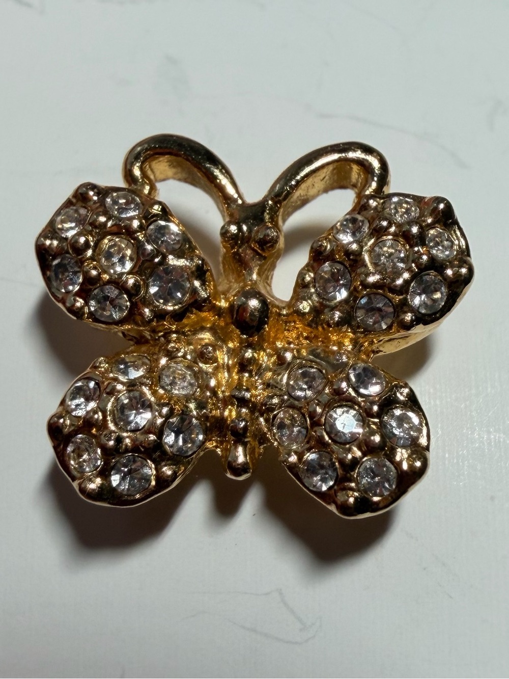 Vintage Signed NAPIER Gold Tone Rhinestone Butterfly Lapel Pin / Tie Tack
